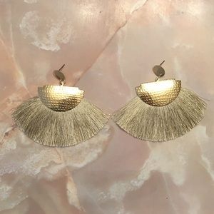 Gold Statement Fan Fringe Earrings